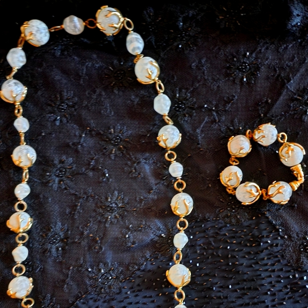 Unique Long Bead Necklace and Bracelet Set